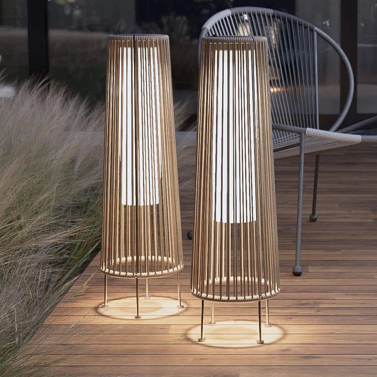 2PCS GORDES Solar-powered Woven Wicker Floor Lamp