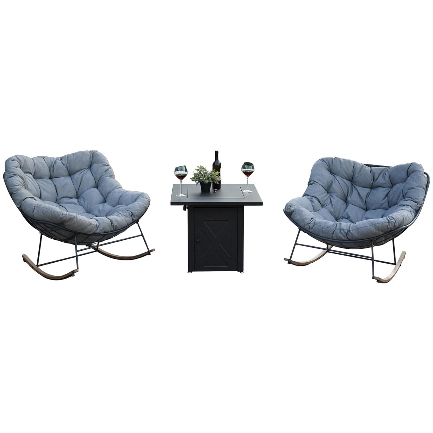 Rocking Chair Set of 3, Comfy Reading Chair Outdoors and Indoors, Modern Cozy Lounge Rocker with Cushion