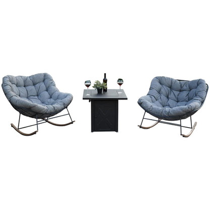 Rocking Chair Set of 3, Comfy Reading Chair Outdoors and Indoors, Modern Cozy Lounge Rocker with Cushion