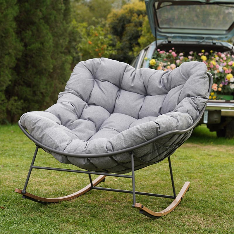 GRAND PATIO Outdoor Royal Rocking Chair, E-Coated Papasan Chair With Cushion for Porch, Garden