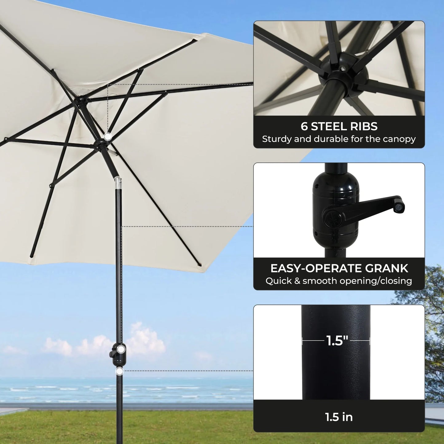 GRANDPATIO 10 × 6.5ft Rectangle Patio Umbrella with Crank & Tilt