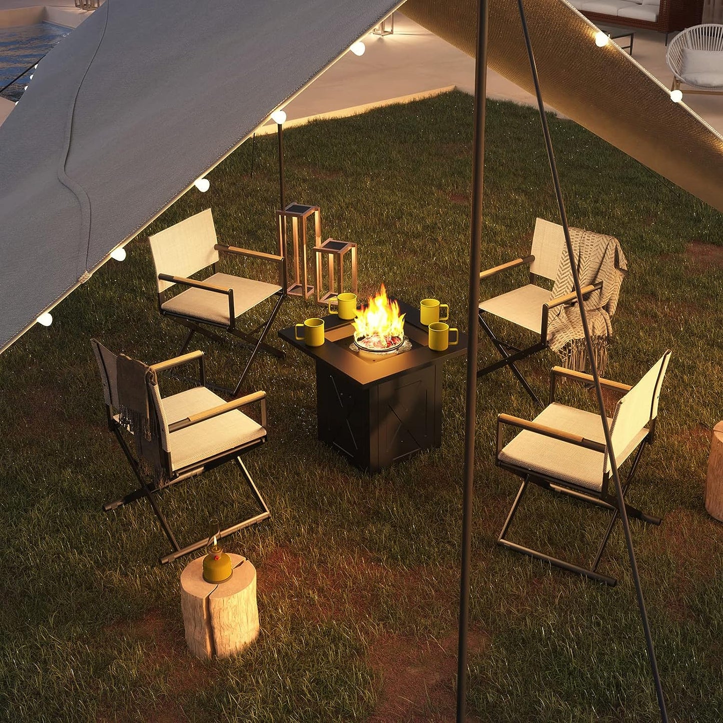 Outdoor & Indoor Aluminum Mesh Sling Folding Director Chair Lightweight All-Weather Wood Grain Camping and Hunting Chair for Garden