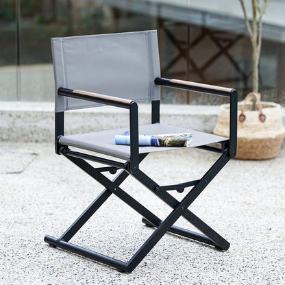 Outdoor & Indoor Aluminum Mesh Sling Folding Director Chair Lightweight All-Weather Wood Grain Camping and Hunting Chair for Garden