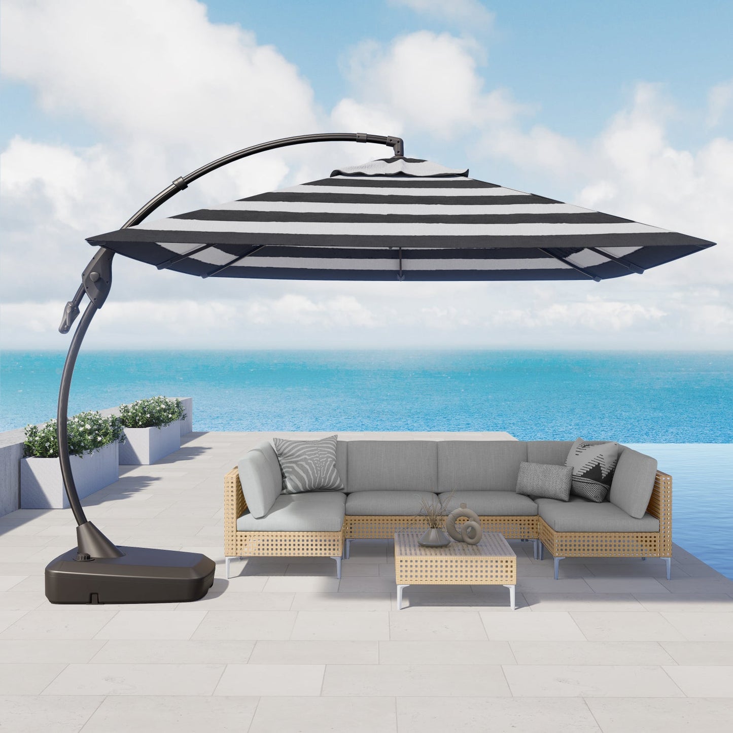 10x10 FT Square Patio Cantilever Umbrella, Deluxe Curvy Offset Umbrella with Base(No Umbrella Cover)