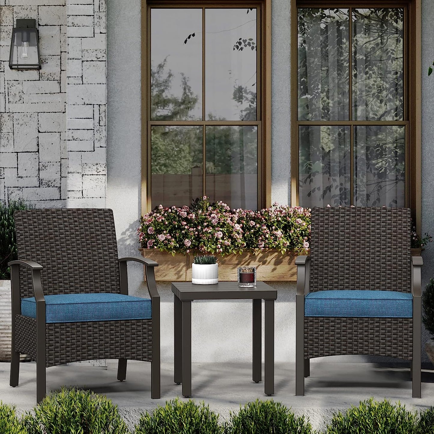 Outdoor Furniture Sets Weather Resistant Wicker Outdoor Patio Chairs with Ottomans and Coffee Tables for Balcony Backyard Garden Poolside
