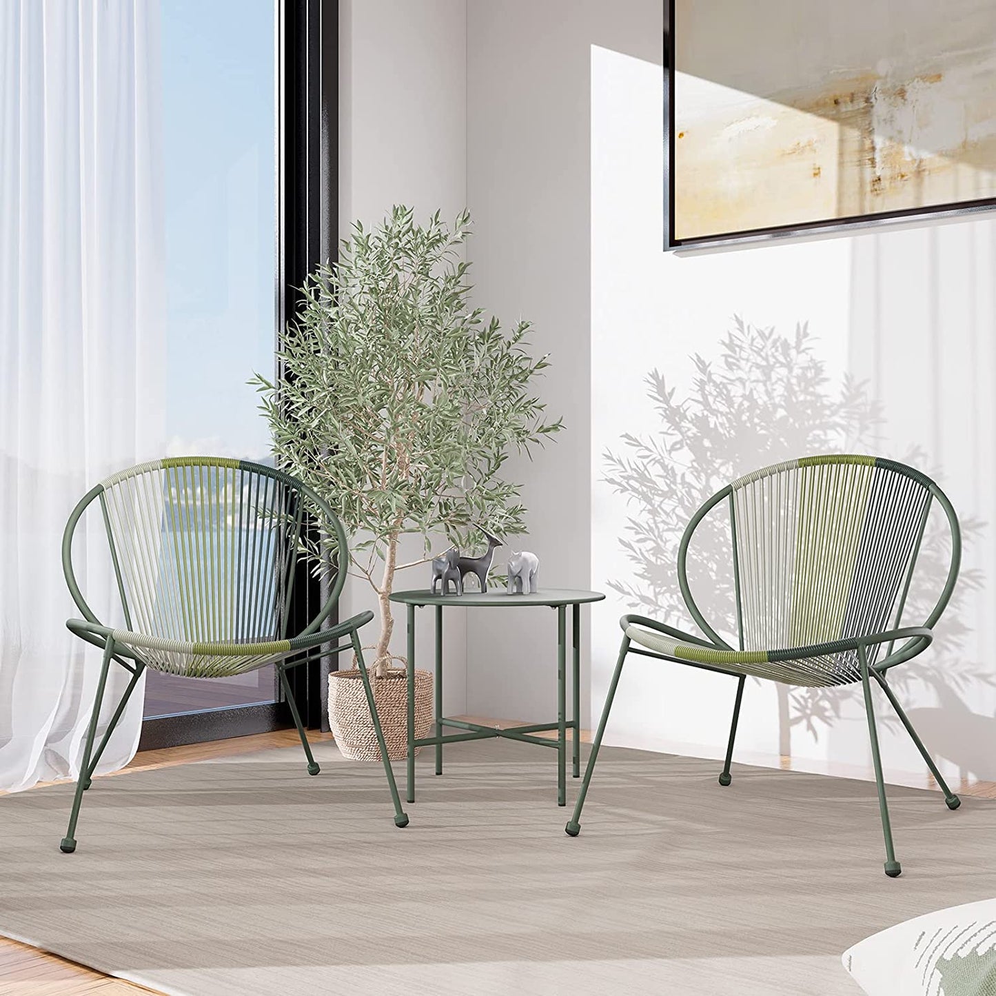 3 Piece Acapulco Steel Woven Rope Bistro Set  with Coffee Table