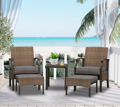 5 Pieces Outdoor Patio Furniture Sets Weather Resistant Wicker Outdoor Chairs with Ottomans and Coffee Tables