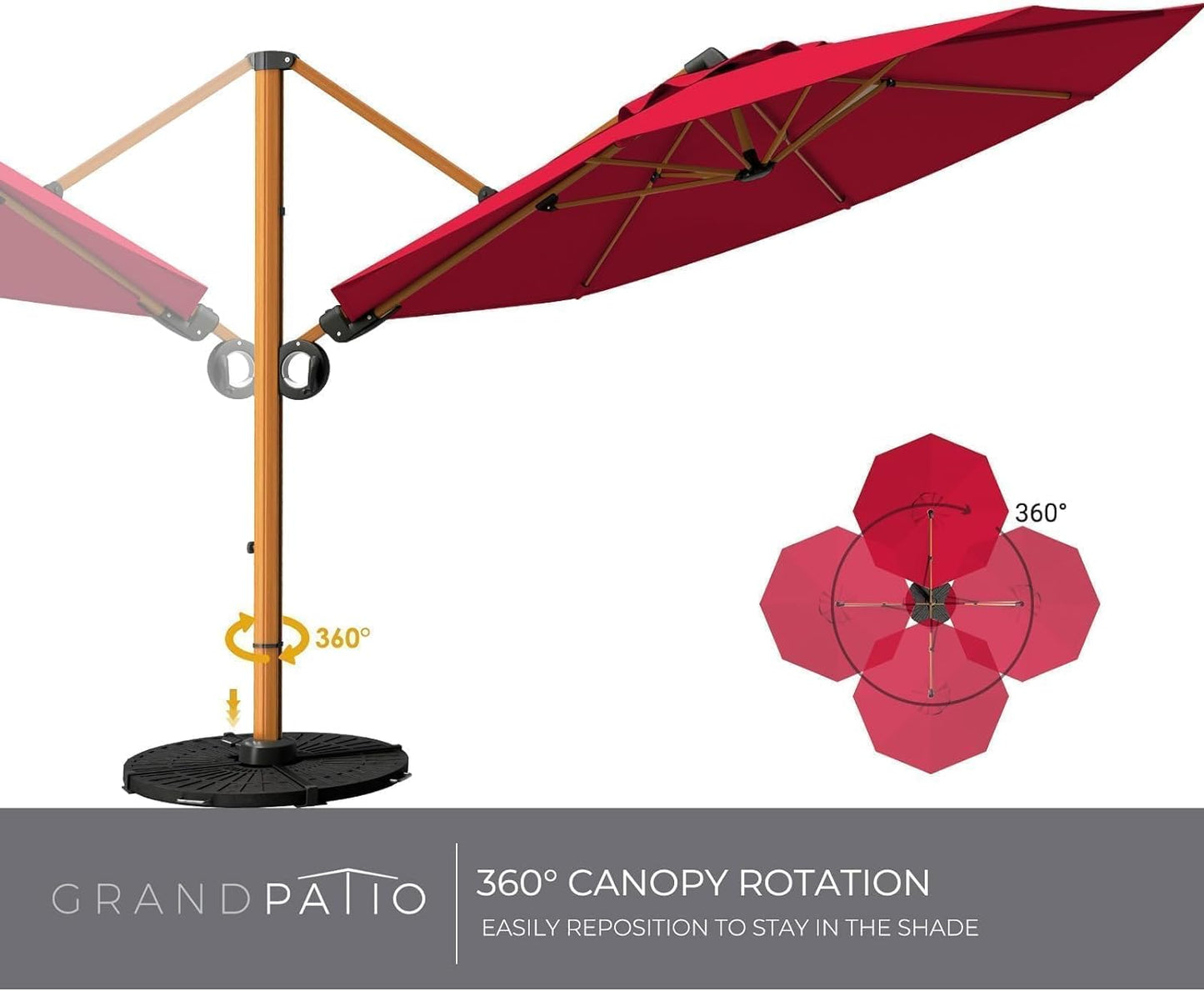 GRAND PATIO Offset Patio Umbrella,360-Degree Rotation (Weighted Base NOT INCLUDED)