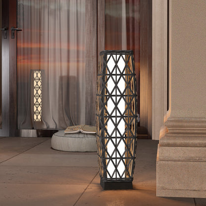 Cindy Solar Lamp, Solar-Powered Woven Resin Wicker Floor Lamp