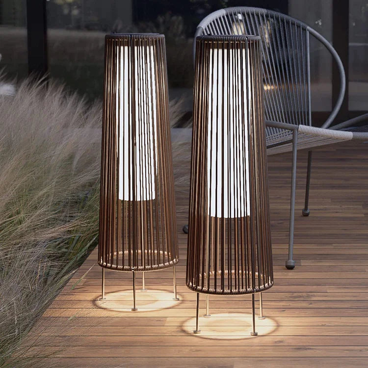 2PCS GORDES Solar-powered Woven Wicker Floor Lamp
