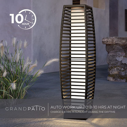 Outdoor Solar-Powered Crossover Woven Resin Wicker Floor Lamp