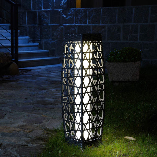 Cindy Solar Lamp, Solar-Powered Woven Resin Wicker Floor Lamp