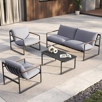 4-Piece Patio Furniture Set, Outdoor Patio Conversation Sofa Set with Cushion, Loveseat Chairs and Coffee Table