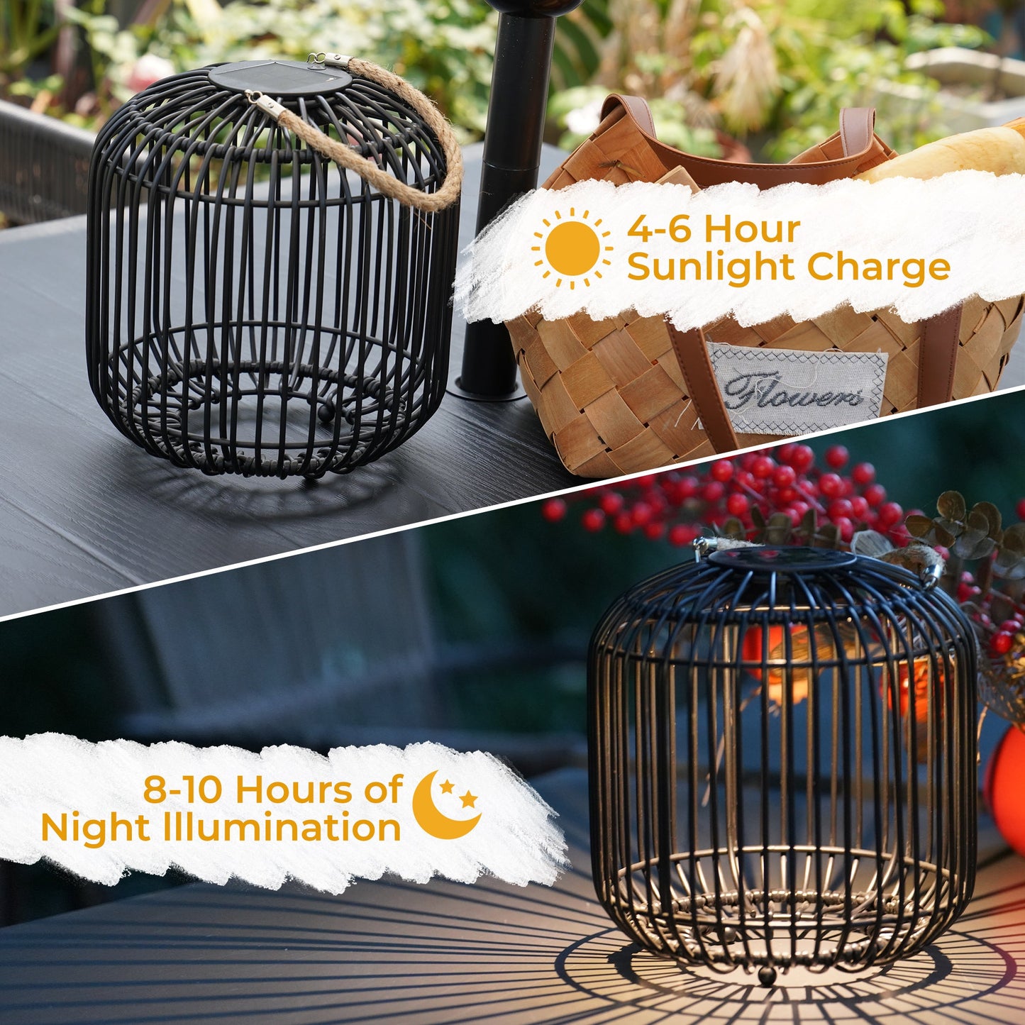 Outdoor Solar Lanterns Waterproof Wicker Rechargeable Hanging Lights