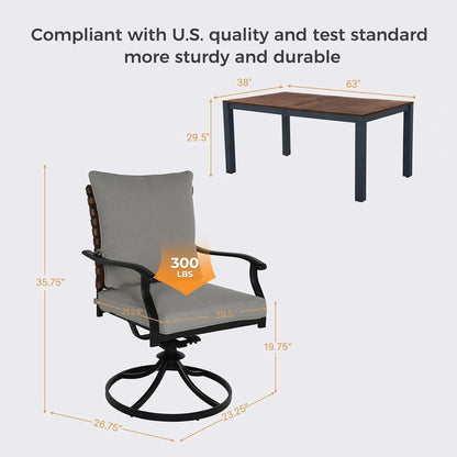5 Pieces Outdoor Dining Set,4 Steel Resin Wicker Swivel Patio Chairs&Square Dining Table