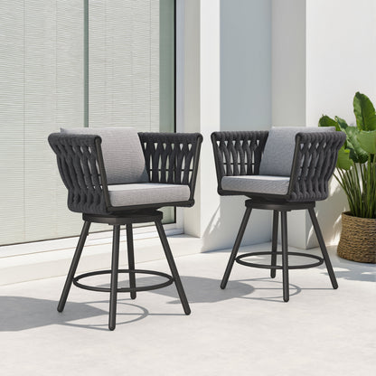 High Bar Chairs Set of 2, Swivel Rope Wicker Patio Dining Chairs