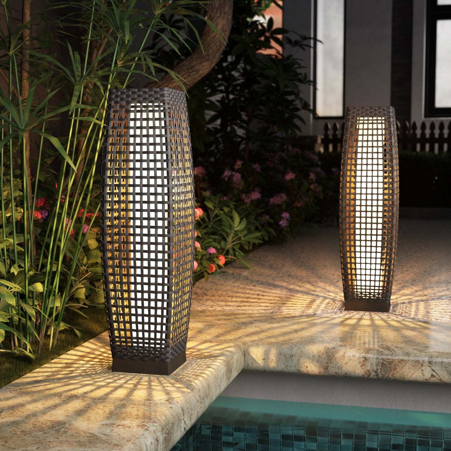 FUJI Solar-powered Woven Wicker Floor Lamp