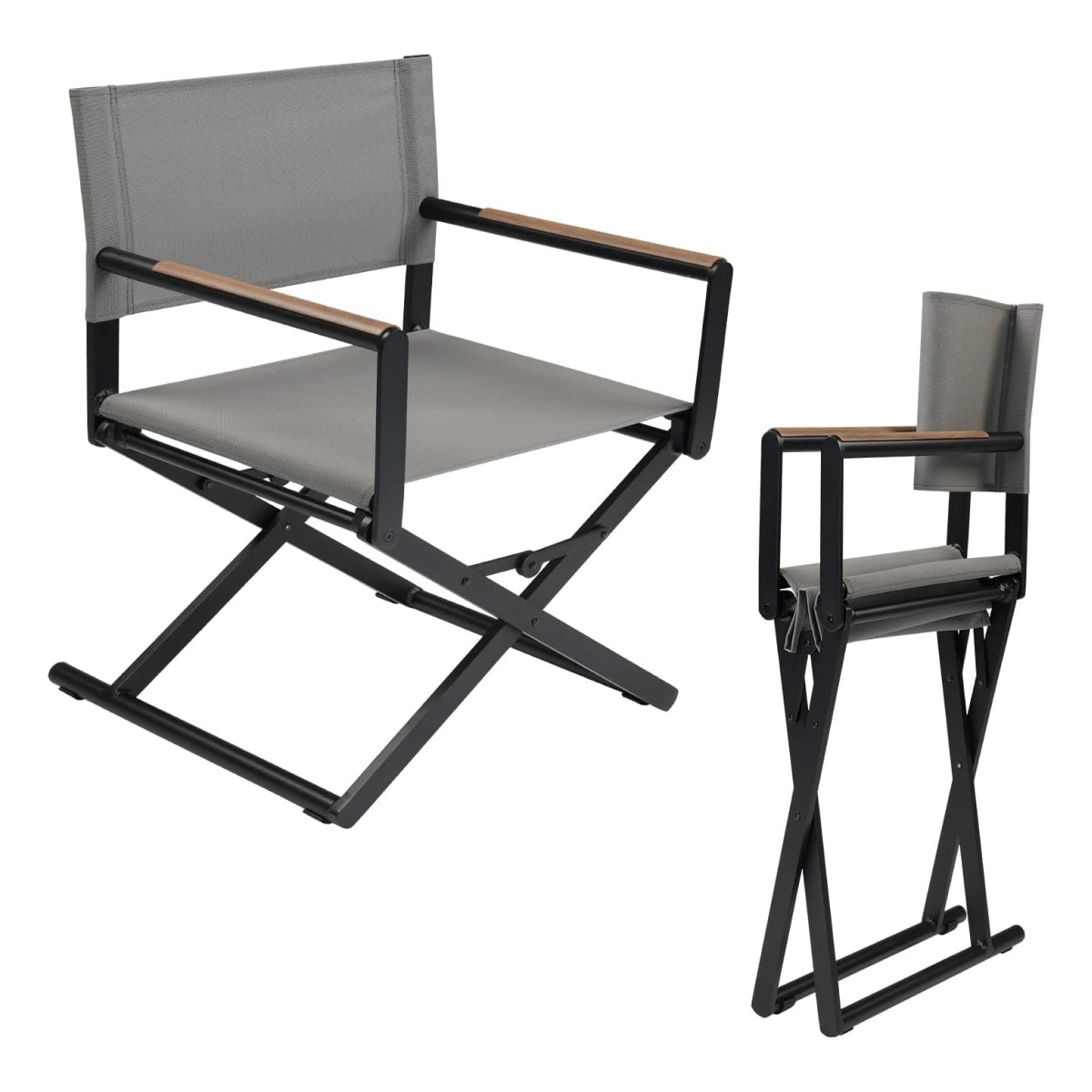 Outdoor & Indoor Aluminum Mesh Sling Folding Director Chair Lightweight All-Weather Wood Grain Camping and Hunting Chair for Garden