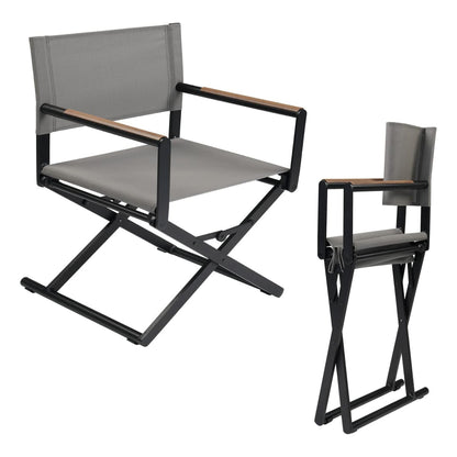 Outdoor & Indoor Aluminum Mesh Sling Folding Director Chair Lightweight All-Weather Wood Grain Camping and Hunting Chair for Garden