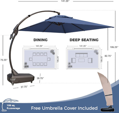 Large Rectangular Patio Umbrella with Base, with Umbrella Cover, Cantilever Umbrellas Easy Tilt