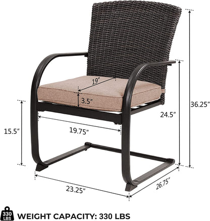 Dining Wicker Chair Set, Steel Frame Chair with Cushion