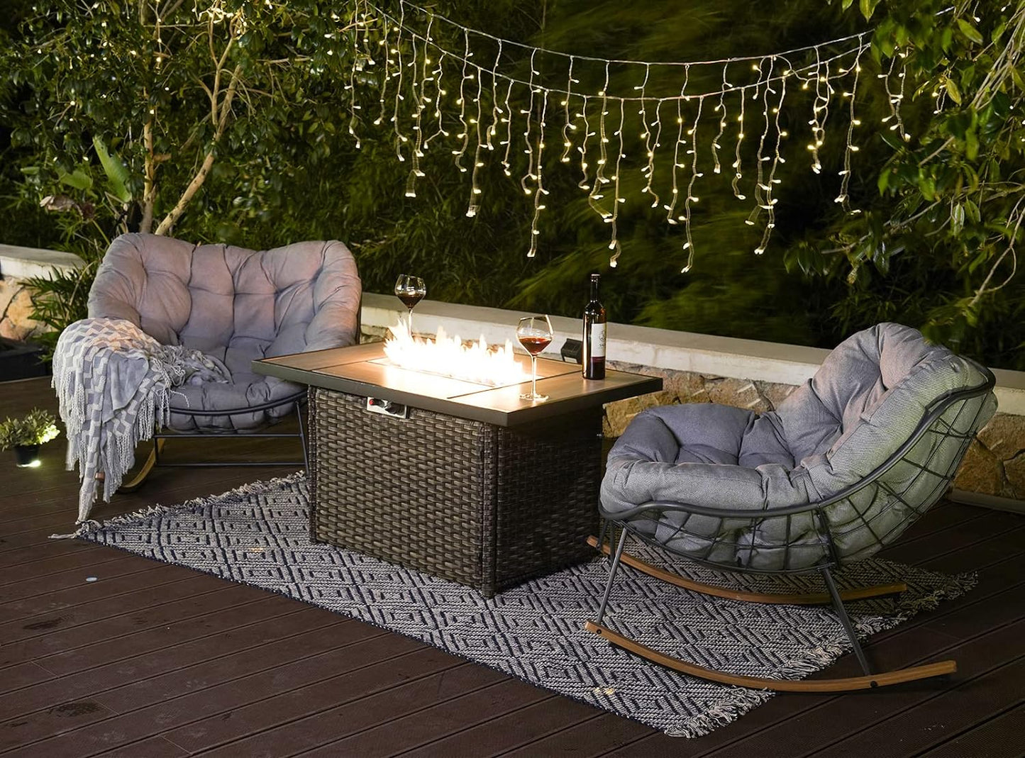 Rocking Chair Set of 3, Comfy Reading Chair Outdoors and Indoors, Modern Cozy Lounge Rocker with Cushion