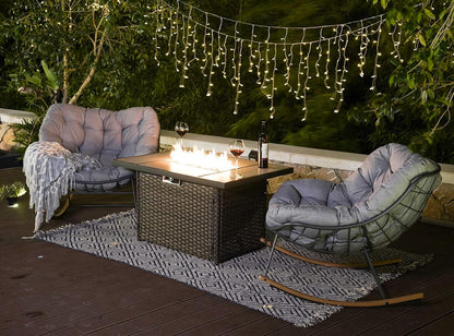 Rocking Chair Set of 3, Comfy Reading Chair Outdoors and Indoors, Modern Cozy Lounge Rocker with Cushion
