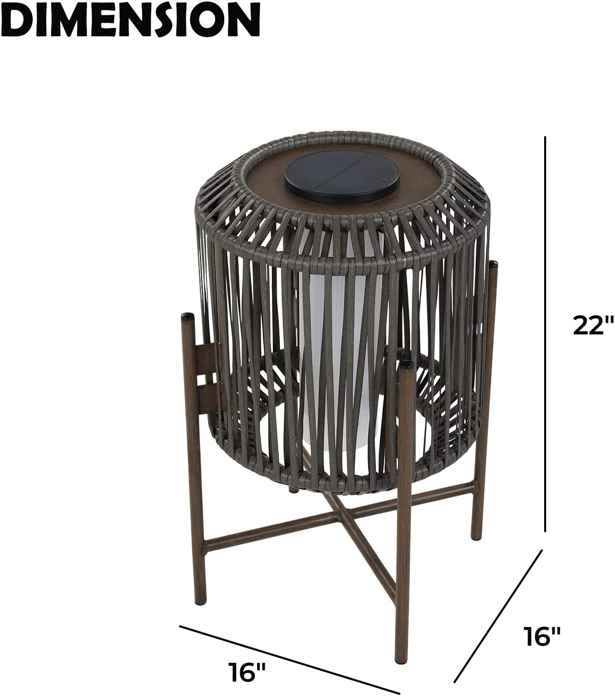22" Resin Wicker Steel Modern Outdoor Integrated LED Solar Floor Lamp