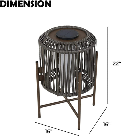 22" Resin Wicker Steel Modern Outdoor Integrated LED Solar Floor Lamp