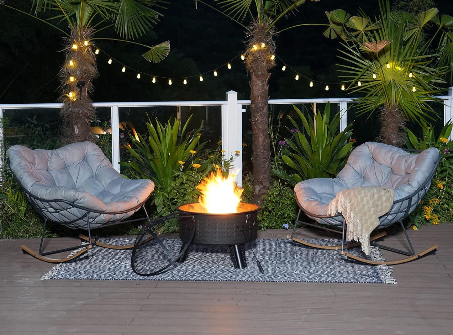 Rocking Chair Set of 3, Comfy Reading Chair Outdoors and Indoors, Modern Cozy Lounge Rocker with Cushion