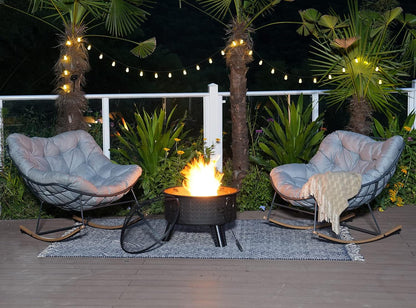 Rocking Chair Set of 3, Comfy Reading Chair Outdoors and Indoors, Modern Cozy Lounge Rocker with Cushion