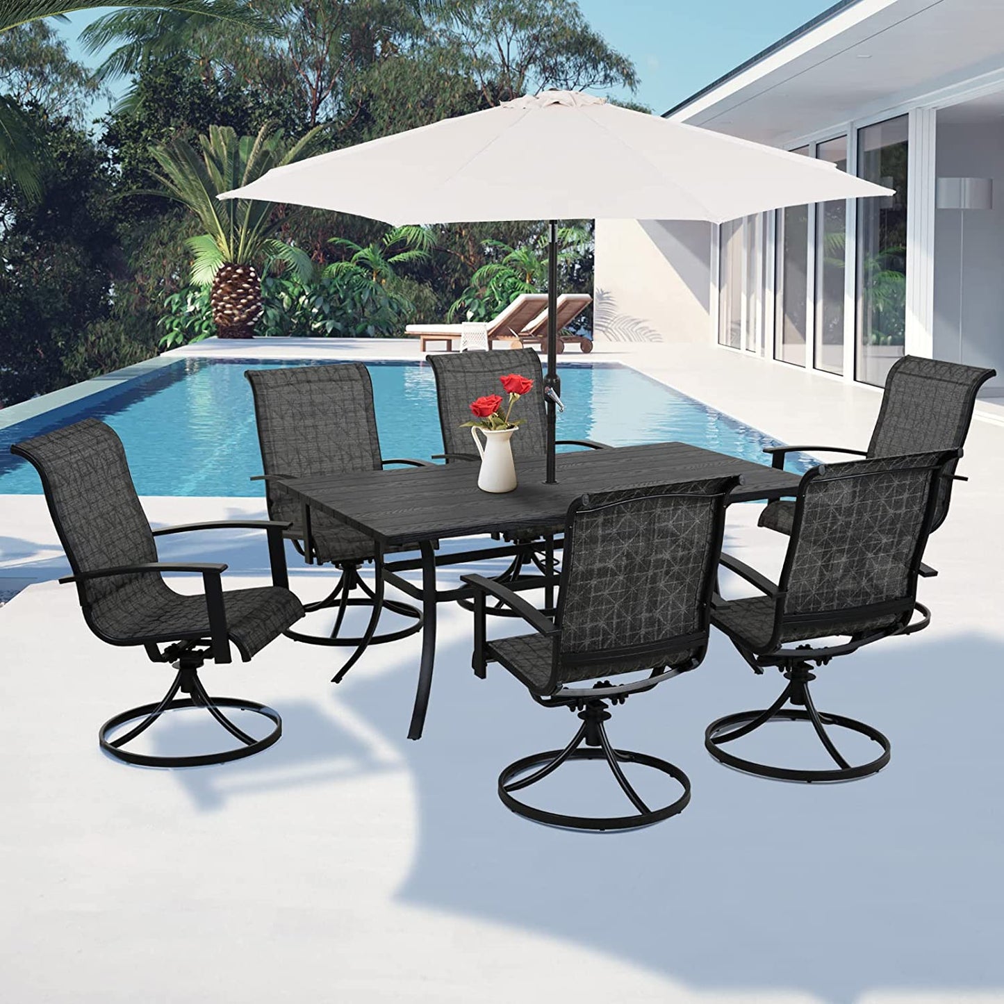 Outdoor Dining Set - Black & Grey Plaid
