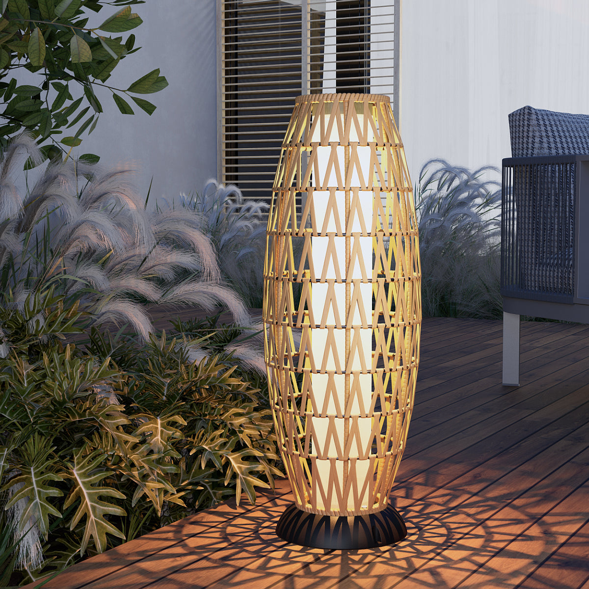 Floor Lamp Outdoor Lamp Patio Lights Solar Powered Lantern Weather–Resistant Rattan Deck Lights, Lamp Large-Sized for Garden