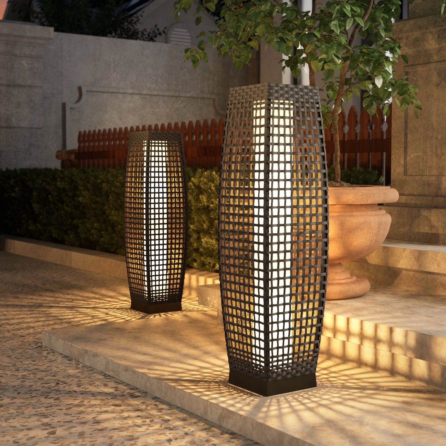 FUJI Solar-powered Woven Wicker Floor Lamp