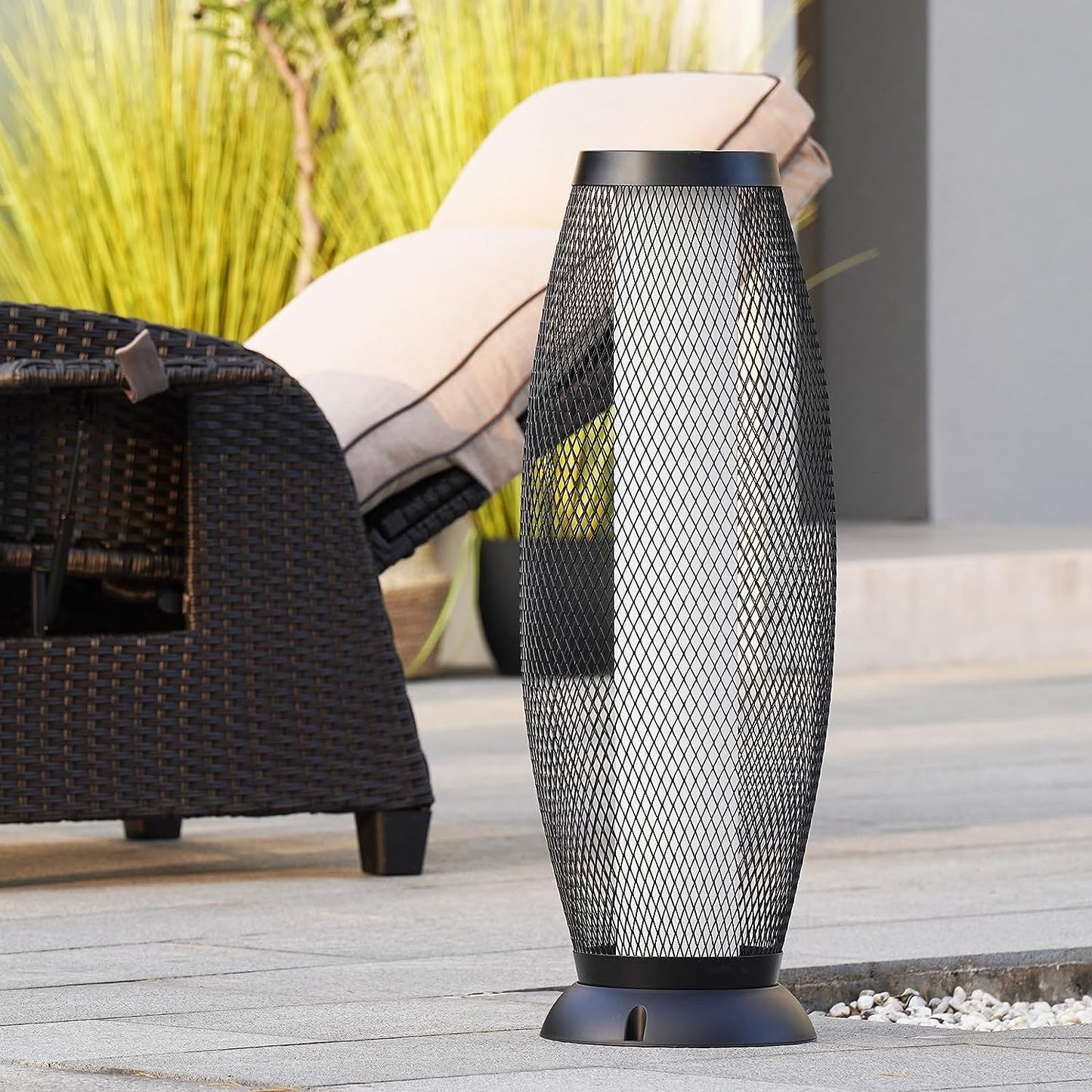 Shadow Solar Powered 28"H Floor Lamp, Metal Wire Shade, LED Modern Outdoor Flickering Lantern