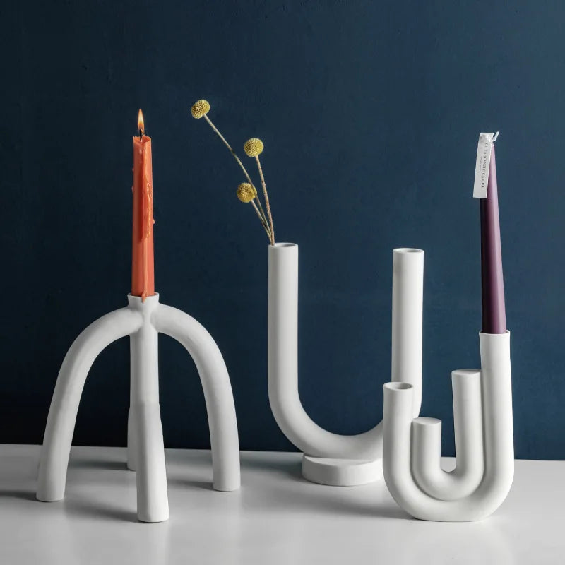 Nordic Scandinavian Style White Ceramic Candlestick