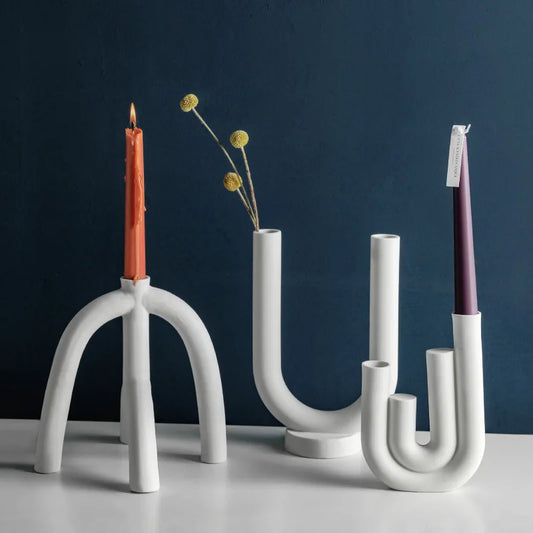 Nordic Scandinavian Style White Ceramic Candlestick