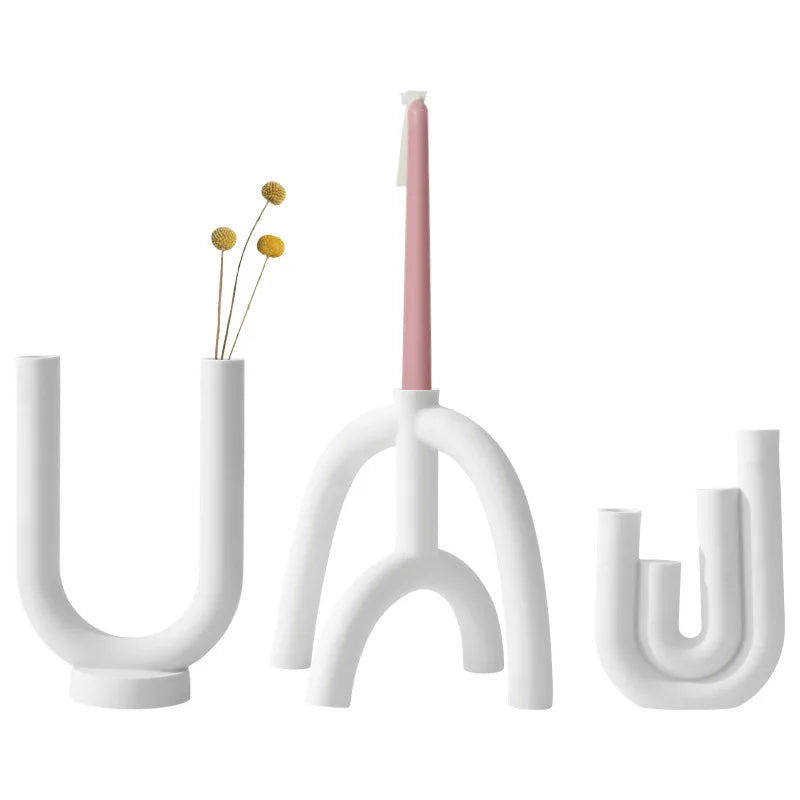 Nordic Scandinavian Style White Ceramic Candlestick