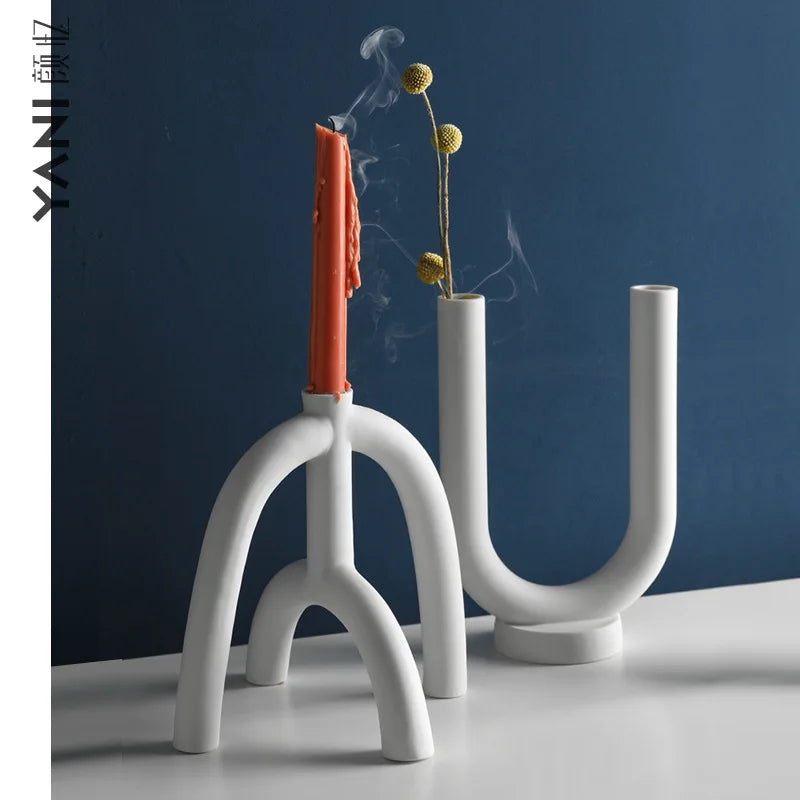 Nordic Scandinavian Style White Ceramic Candlestick
