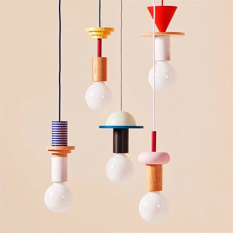 Multicolor Art Solid Wood Decorative Hanglamp
