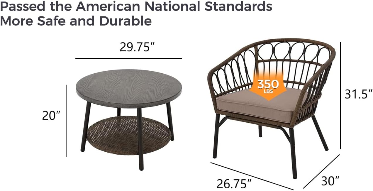 Outdoor Tully 5-Piece Steel All-Weather Wicker Boho Chat Set with Round Table for Balcony, Patio, Deck