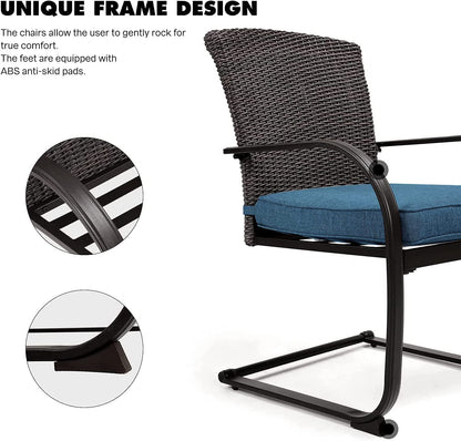 Dining Wicker Chair Set, Steel Frame Chair with Cushion