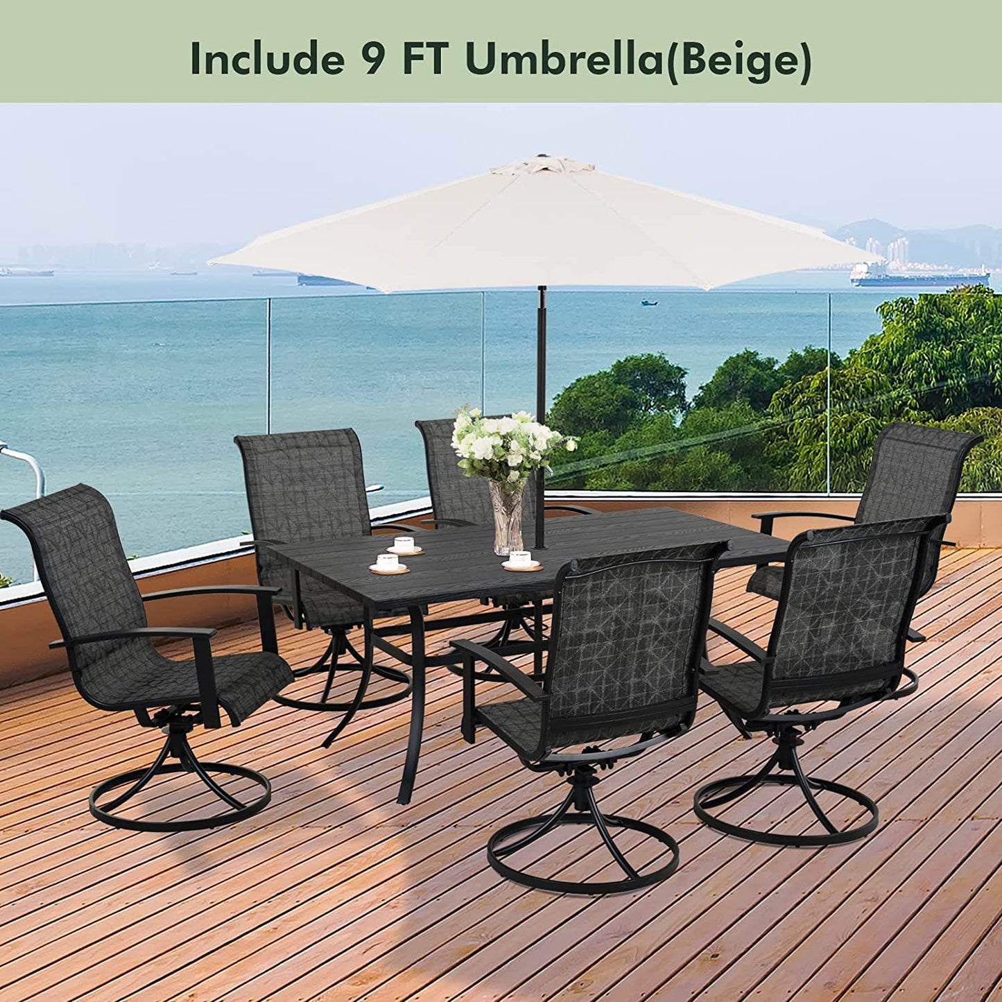 Outdoor Dining Set - Black & Grey Plaid