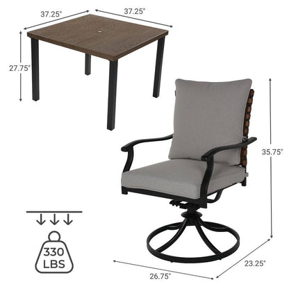 5 Pieces Outdoor Dining Set,4 Steel Resin Wicker Swivel Patio Chairs&Square Dining Table