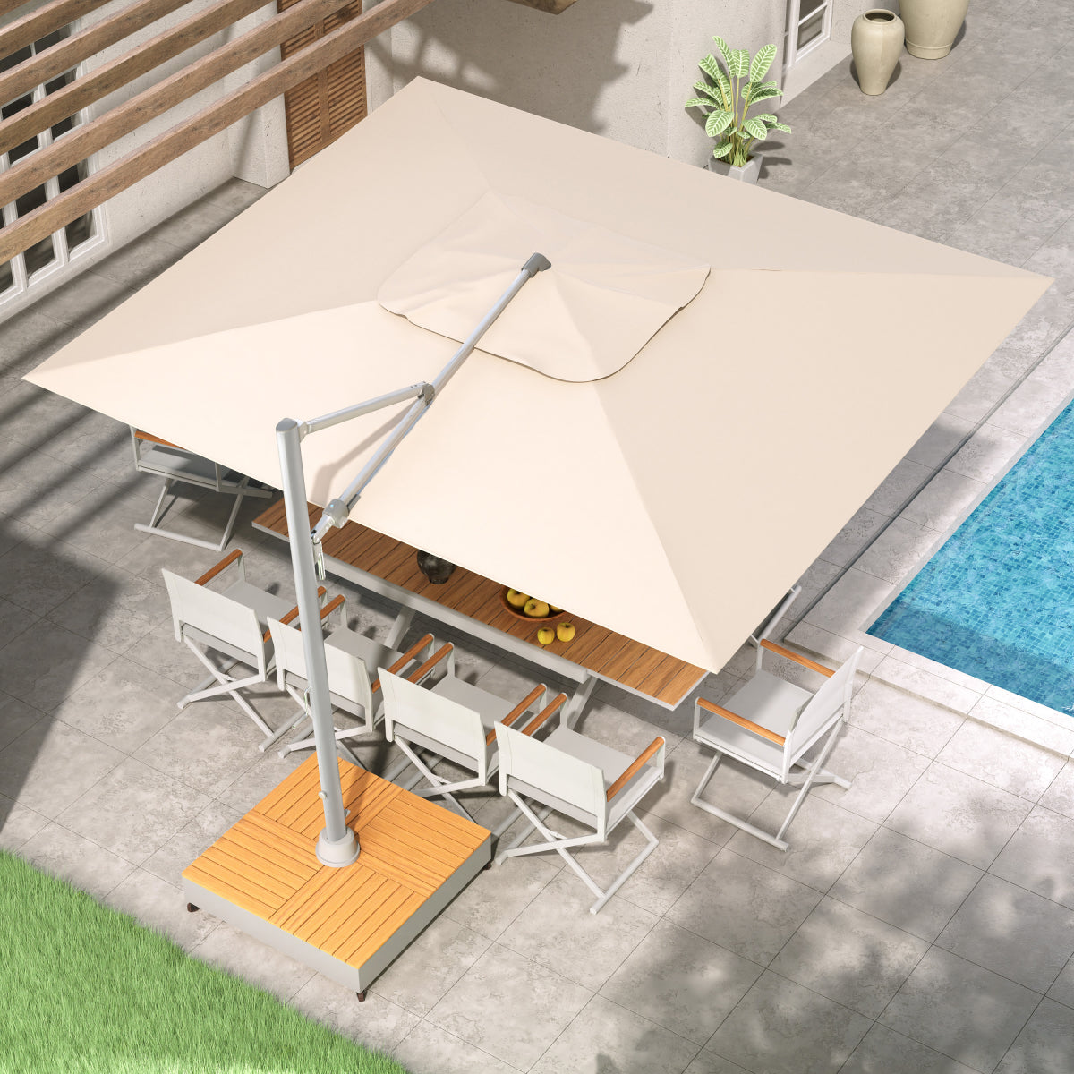 10x13 FT Acrylic Outdoor Cantilever Aluminum Umbrella with Large Base, with Cover, 5-Year-Non-Fading