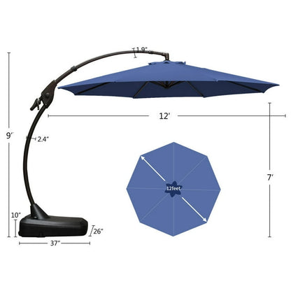 11 FT 12 FT Cantilever Patio Umbrella with Base, Round Large Offset Umbrellas for Garden Deck Pool