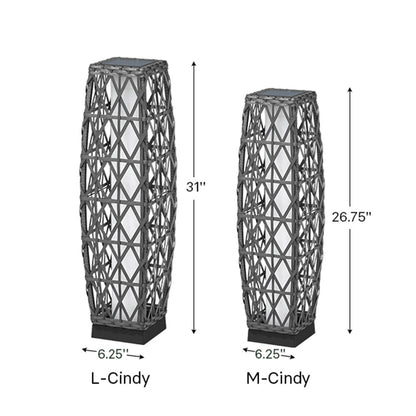 Cindy Solar Lamp, Solar-Powered Woven Resin Wicker Floor Lamp