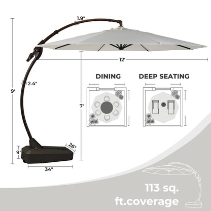 11 FT 12 FT Cantilever Patio Umbrella with Base, Round Large Offset Umbrellas for Garden Deck Pool