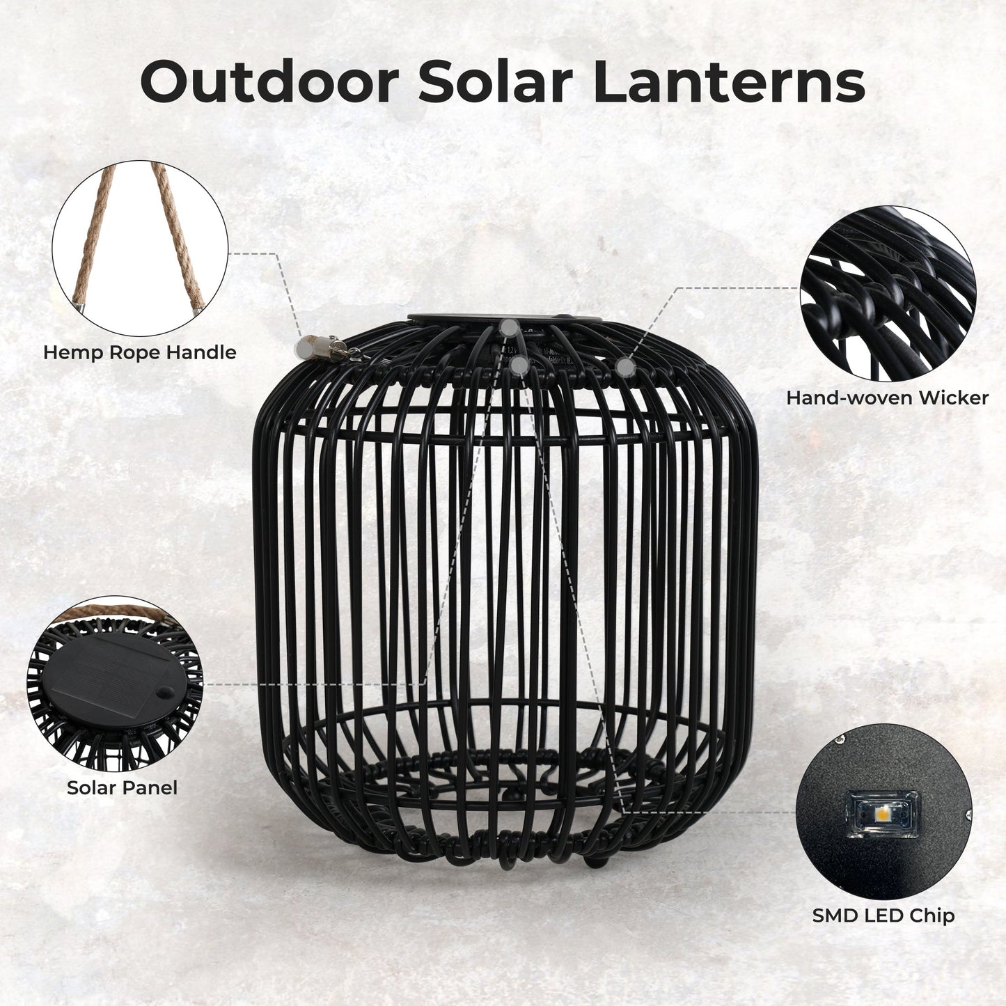 Outdoor Solar Lanterns Waterproof Wicker Rechargeable Hanging Lights