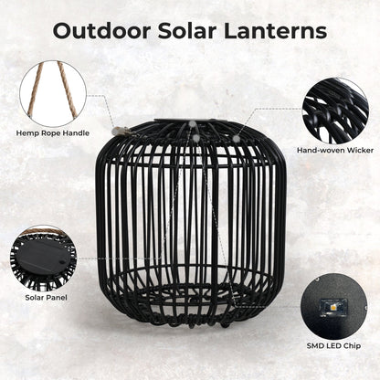 Outdoor Solar Lanterns Waterproof Wicker Rechargeable Hanging Lights